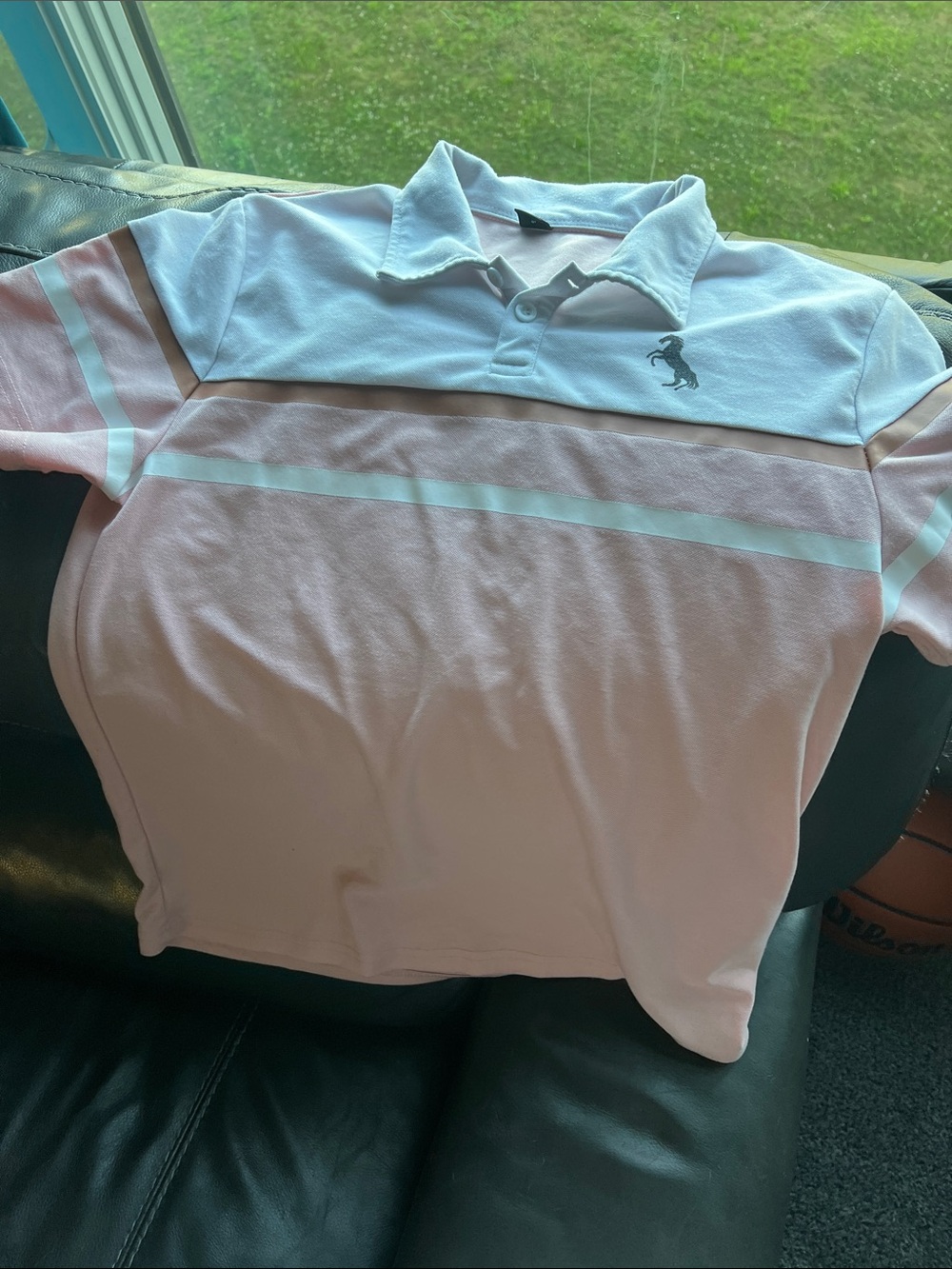 Mens Pink and White Polo Shirt with Stripes